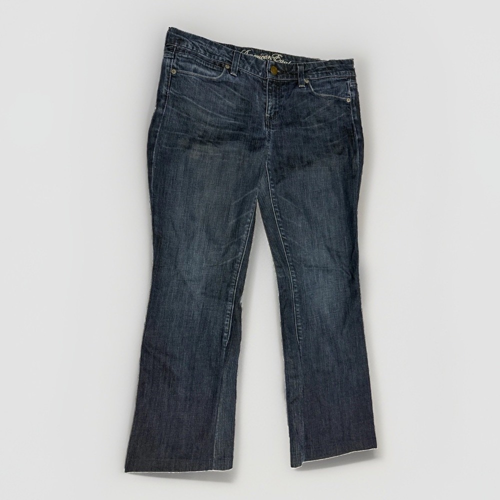 American Eagle Jeans Women 8 Blue Denim Real Flare Low Rise Dark Wash Boho Y2K